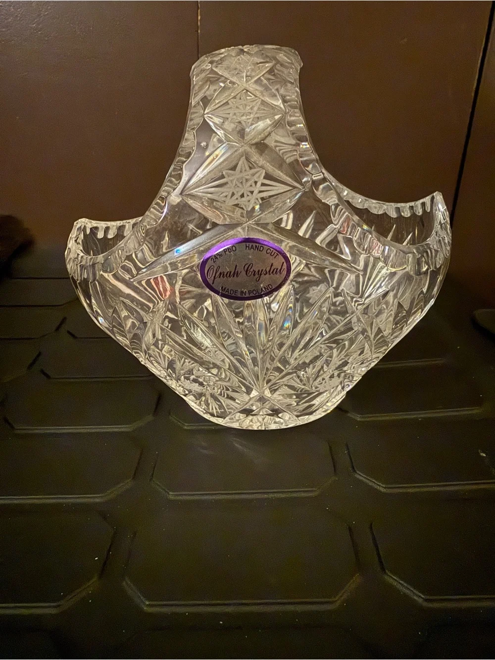 Clear Hand-Cut Glass Vase